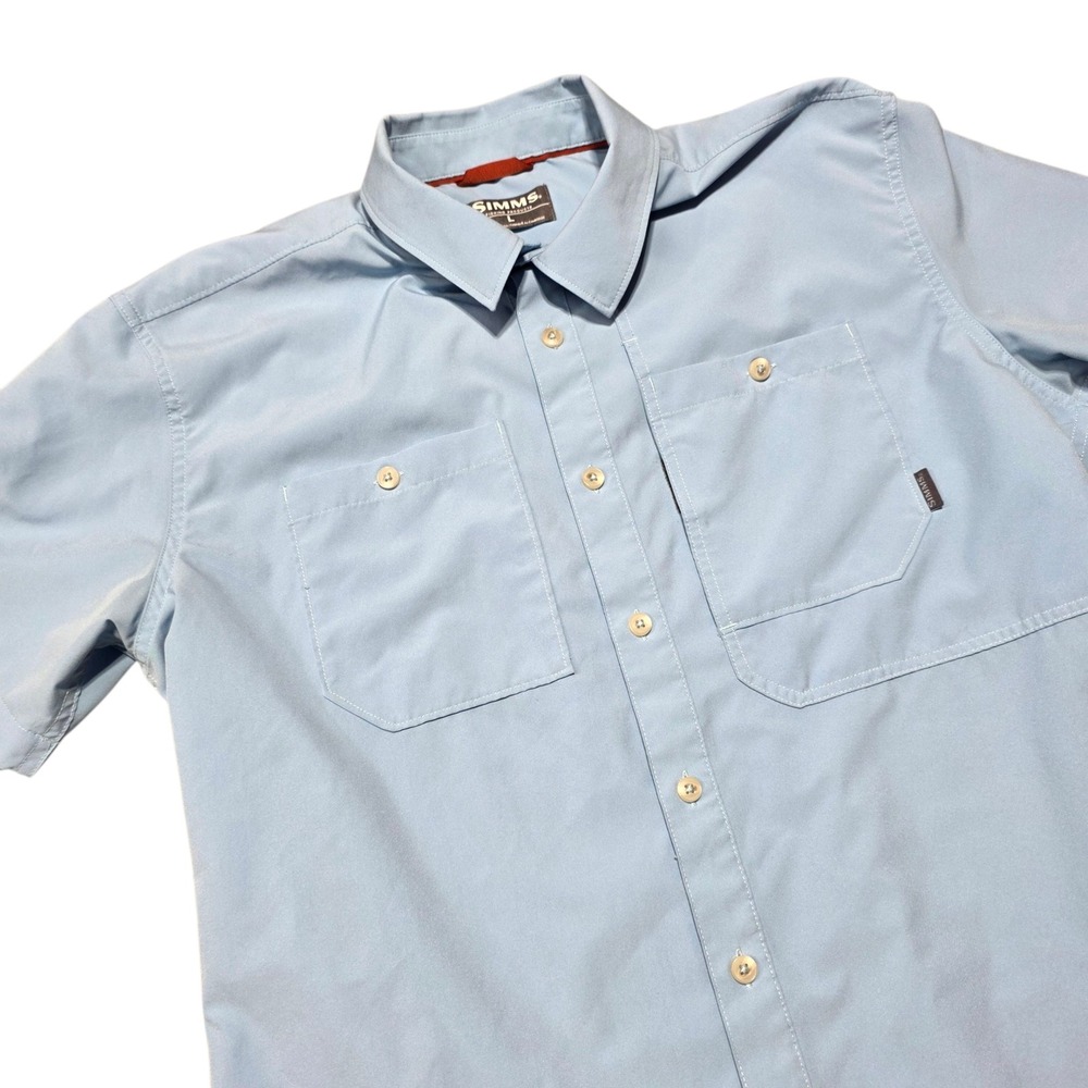 Simms Fishing Products‎ Mens Shirt Large L Short Sleeve Button Up Blue
